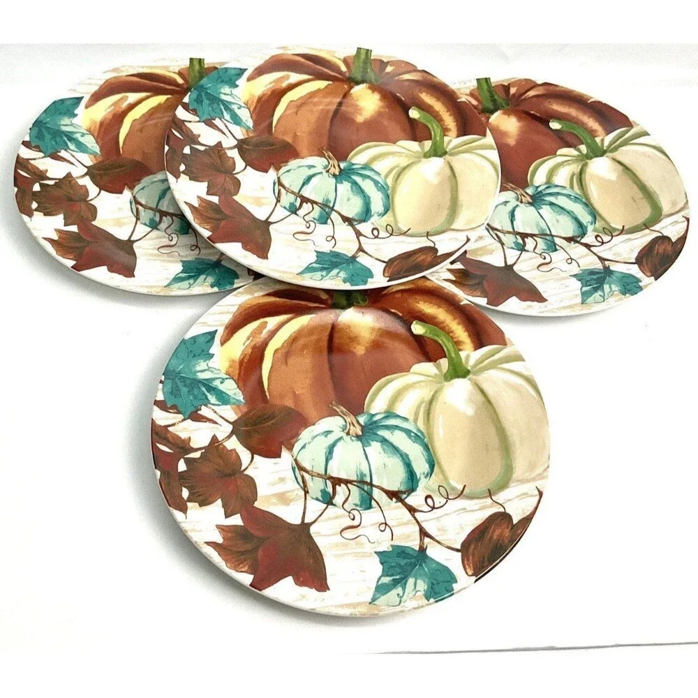 Royal Norfolk Pumpkin Stoneware Dinner Plates 10.5” Set of 4